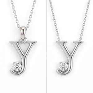 Colgante de Lujo con Letra del Alfabeto, Diamante Cultivado en Laboratorio y Natural, Letra Y con Diamante de Corte Brillante Redondo, Joyería Unisex para Uso Diario - Product Image 2