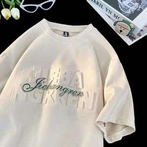 Fabricante de Ropa, Camiseta de Algodón Orgánico Tejido para Hombre, OEM, Estampado Gráfico en Relieve, Camisetas Personalizadas con Estampado 3D en Relieve - Product Image 5