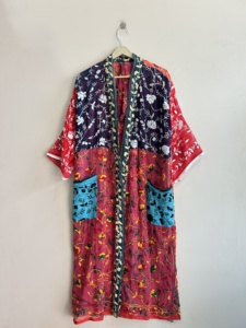 Robe en coton brodée florale pour femme, manches longues, longueur totale, style halter, vêtement de nuit décontracté, kimono bohème fait main - Product Image 6