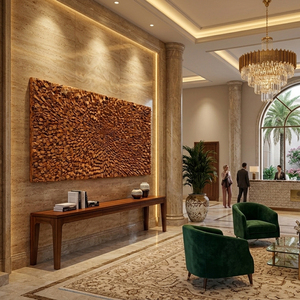 Panel de Pared Rectangular de Madera de Teca Hecho a Mano con Patrón de Mosaico Contemporáneo para Decoración de Interiores de Hoteles, Restaurantes y Villas - Product Image 6