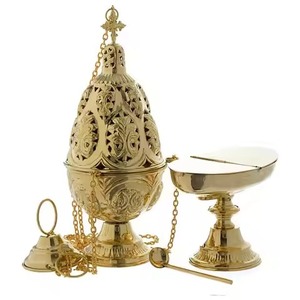 Brass Incense <b>Burner</b> Gold Finish Hand-made Religious Decorative Design With Chain And Lid <b>For</b> Meditation Prayer Room Thrubile - Product Image 6