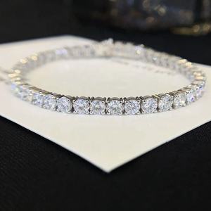 Bracelet tennis en diamant de laboratoire taille brillant, 4 griffes, plaqué or blanc, chaîne à maillons en argent, style hip-hop, unisexe, cadeau de mariage - Product Image 1