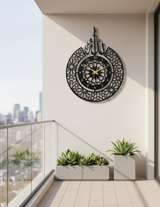 Elegant Arabic Calligraphy <b>Metal</b> <b>Wall</b> Clock <b>Islamic</b> Geometric Pattern Ornamental Round Decorative Clock Black Gold Design Home - Product Image 3