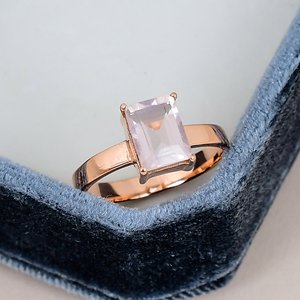 Octagon Cut Rose Quartz <b>Ring</b> Solid 925 <b>Sterling</b> <b>Silver</b> Rose Gold Plated Prong Set Classic <b>Engagement</b> <b>Ring</b> For Women - Product Image 1