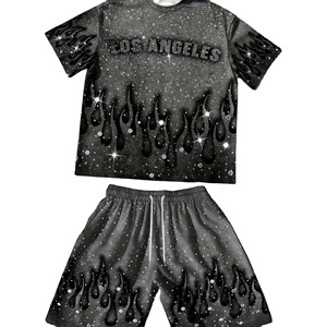 Men's Los Angeles <b>Flame</b> Print T-<b>Shirt</b> Shorts Set Digital Printing Street Style Summer Quick Dry Crew Neck Knitted Polyester - Product Image 1