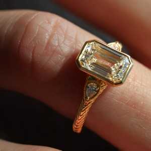2.50 CT <b>Emerald</b> Cut Moissanite Engagement <b>Ring</b>, Bezel Set Wedding <b>Ring</b>, Art Deco Engraved Shank, 14K Gold Anniversary Gift - Product Image 6