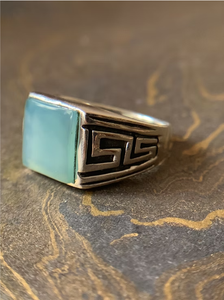 Bague signet classique en argent 925 avec pierre précieuse carrée en calcédoine aquatique, bijoux faits à la main, vente en gros - Product Image 3
