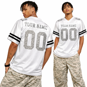 Camiseta de Fútbol Americano Blanca Personalizada al por Mayor, con Número Impreso en Brillantina, Cuello en V, Ropa Deportiva para Equipos, Proveedor OEM de Marca Privada - Product Image 1