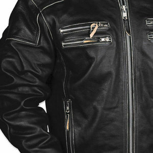 Chaqueta de Motociclista Personalizada para Hombre, de Cuero Genuino, con Cuello Alto, Cierre de Cremallera, Resistente al Viento, Estilo Motero, para Otoño - Product Image 3