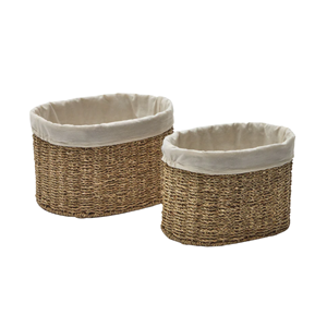 Cesta ovalada de junco marino, cesta de junco marino natural, cesta plegable con forro para almacenamiento en el hogar, cesta al por mayor de Vietnam - Product Image 1