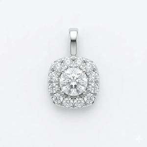 Women's Fashion 10K <b>Solid</b> Gold Custom Pendant <b>Necklace</b> 0.5ct Small Double Square Halo White Lab Grown Diamond Trendy Charms - Product Image 1