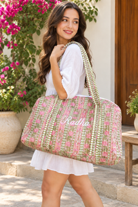 Bolsa de Viaje Grande Acolchada para Mujer, Bolsa de Lona de Algodón con Forro de Poliéster, Diseño Floral Hecho a Mano, Ecológica y Duradera - Product Image 2