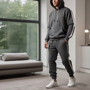 Winter 400 Gsm <b>Plus</b> <b>Size</b> Solid Hooded Men's Oversize 2-Piece Drawstring Tracksuit Fleece Lining <b>Jogger</b> Pants <b>Set</b> - Product Image 3
