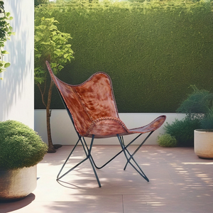 Modern Comfortable Designer All Metal Frame Genuine Leather Butterfly <b>Chairs</b> Cooling Function Foldable Minimalist Workshop Park - Product Image 1