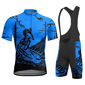 Unisex <b>Cycling</b> Jersey Set Blue Black Mountain Bike Pattern Short Sleeve Bike Clothing for Men Women - Product Image 1