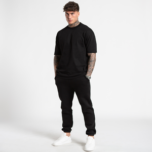 T-shirt à col rond surdimensionné noir pour homme, mélange de coton, style streetwear décontracté - Product Image 3