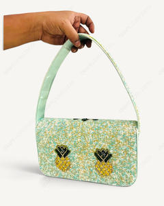 Handcrafted Beaded Pineapple Shoulder Bag Tropical Fruit Motif Novelty <b>Summer</b> <b>Handbag</b> Women Wholesale OEM Private Label - Product Image 2