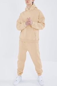 Survêtement décontracté pour homme à capuche, couleur unie, 100% coton, manches longues, coupe ample, respirant, pour l'automne, avec poches latérales - Product Image 3