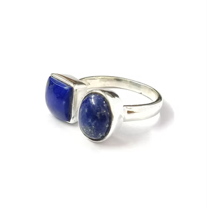 Double <b>Lapis</b> <b>Lazuli</b> Gemstone 925 Silver Statement <b>Ring</b> Unisex Jewelry for Everyday Wear - Product Image 2