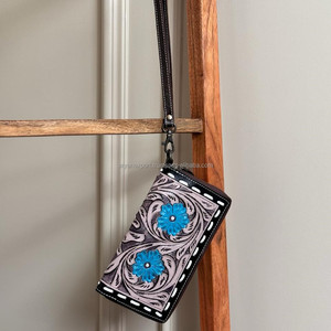 กระเป๋าคลัทช์งานประดิษฐ์ทำจากหนังแท้สำหรับผู้หญิงกระเป๋าสตางค์อเนกประสงค์ลายดอกไม้สีแดง - Product Image 3