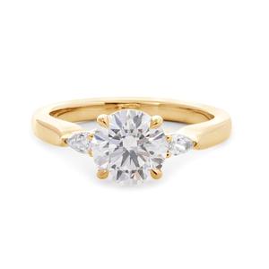 Wholesale 1.5ct Round Cut Lab Grown Diamond IGI Certified 14K Solid Yellow Gold Ring for Women Luxury Three <b>Stone</b> Pear Side Diam - Product Image 4