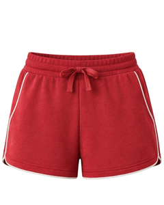 Custom Red Women Sweat Shorts Cotton Fleece Elastic Waist <b>Drawstring</b> Casual Gym Summer Shorts With Side Stripe OEM Supplier - Product Image 1