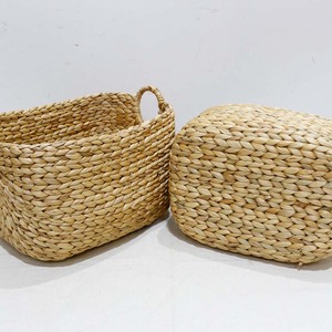 Eco Friendly Woven Water Hyacinth Rustic <b>Square</b> Laundry <b>Basket</b> Storage Set of 2 - Product Image 2