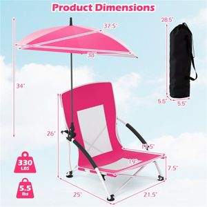 Set di 2 Sedie da Spiaggia Pieghevoli Portatili per Adulti con Parasole Regolabile e Design Resistente - Product Image 6