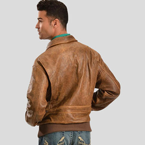 Custom Men <b>Brown</b> Genuine <b>Leather</b> Bomber <b>Jacket</b> Distressed Vintage Style Soft Sheepskin Flight Coat Casual Outerwear Wear - Product Image 2