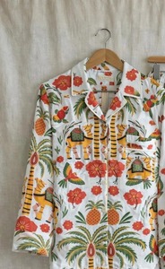 Ensemble de pyjama en coton 3 pièces fait main pour femmes, imprimé chameau, taille élastique, écologique, respirant, été, automne, printemps, décontracté - Product Image 3