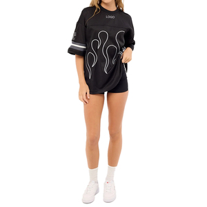 Maillot de football unisexe personnalisé style flamme, coupe oversize, streetwear, t-shirt de sport en maille épaisse, respirant, polyester, OEM sur le devant - Product Image 6