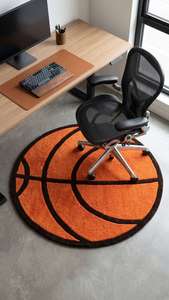 Tapis de luxe en laine tuftée à la main en forme de ballon de basket, tapis d'appoint doux et moelleux sur le thème du sport pour la décoration de chambre et de salon - Product Image 3
