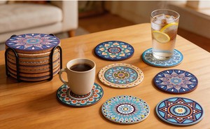 Juego de Posavasos Redondos de Corcho con Diseño Mandala Moderno, Antideslizantes, Decorativos para Mesa, para Bebidas, Café, Té, Vasos, Mesa de Comedor - Product Image 6