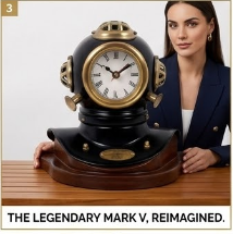 Reloj de Casco de Buzo Náutico Vintage de Mediados de Siglo Moderno, Colección Decorativa de Lujo, Metal Hecho a Mano, Grabado Exquisito TM8022 - Product Image 2