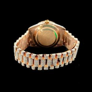 Reloj de Lujo Estilo Hip Hop con Esfera Verde, Números Romanos Automáticos, Diamantes Moissanite, Baño de Oro Rosa, Movimiento de Cuarzo, Joyería con Incrustaciones - Product Image 6