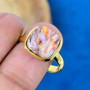 Bague en pierre précieuse d'huître rose naturelle, forme coussin, or 18 carats micro-plaqué sur argent sterling 925 - Product Image 3