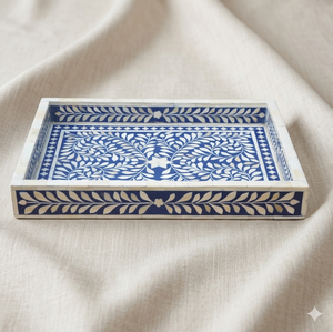 Bandeja de servicio de resina MDF de madera antigua ecológica hecha a mano, Material de hueso con incrustaciones de perlas madre para decoración del hogar, restaurante, uso en Hotel - Product Image 1