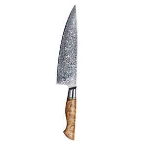 Cuchillo de Chef de Acero de Damasco de 8-9.9 pulgadas, Forjado a Mano, Mango de Madera, Acabado Pulido, para Mano Derecha, Utensilio de Cocina, Hoja Afilada - Product Image 1