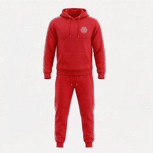 Ensemble de survêtement rouge à capuche pour homme, imprimé géométrique, manches longues, vêtements de sport décontractés avec poches à cordon, tenue d'automne - Product Image 3