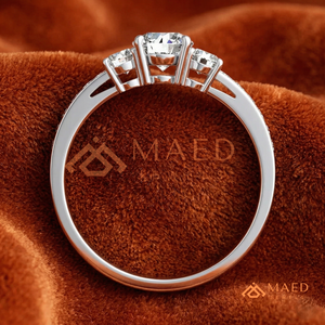 Classic Three <b>Stone</b> 925 Sterling Silver Ring | Round Brilliant Cut Engagement Ring | Pavé Set Side <b>Stone</b> Promise Ring - Product Image 3