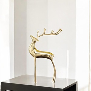 Gold Plated Reindeer Figurines Set of 2 Modern Animal Sculptures for Tabletop <b>Christmas</b> Decor Living Room Artistic Decoration - Product Image 2