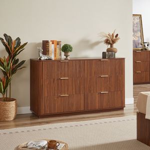 Cassettiera Moderna Larga 55 Pollici con 6 Cassetti, Design a Onda Curva, Mobile TV in Legno, Organizer per Camera da Letto e Soggiorno - Product Image 3