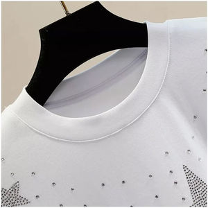 Camiseta de hombre con pedrería, estilo moderno y personalizado, OEM, con cristales brillantes, estilo urbano, informal, de algodón, para fiestas, fabricante de moda. - Product Image 4
