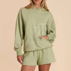 Conjunto de Sudadera con Capucha y Pantalones Cortos de Algodón 100% para Mujer, Estilo Casual de Invierno, Ideal para Deportes y Entrenamiento - Product Image 5