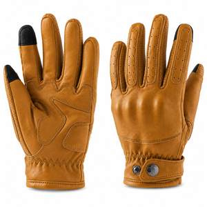 TANVEX Yellow Full Finger Leather Racing <b>Gloves</b> <b>Touchscreen</b> Compatible Tips Adjustable Wrist Strap Button Closure Unisex Outdoor - Product Image 4