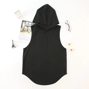 Débardeur à capuche sans manches pour hommes, coupe musculation, personnalisable avec logo, pour la gym et le sport - Product Image 1