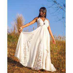 Robe longue bohème pour femmes, sans manches, col halter, avec insert en dentelle, robe longue pour l'été, plage, resort - Product Image 2