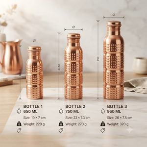 <b>Copper</b> Water Bottle with Hammered Texture Design <b>Screw</b> Cap Portable Reusable Flask for Travel Minimalist Style - Product Image 6