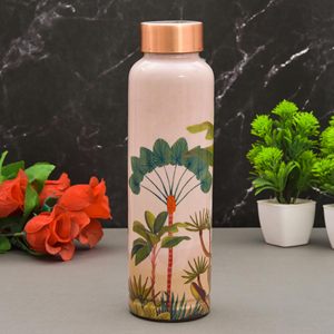 Bouteille d'eau en métal crème avec motif palmier et floral, portable pour les voyages, emballage personnalisé, gourde en cuivre - Product Image 5