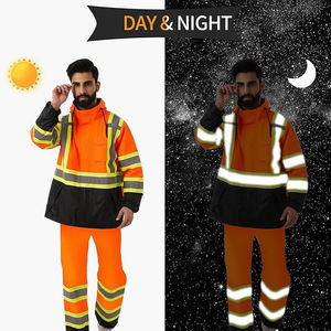 Combinaison de pluie réfléchissante haute visibilité pour hommes, imperméable, veste de pluie de sécurité, bas noir, vêtements de travail industriels haute visibilité, équipement de pluie - Product Image 4